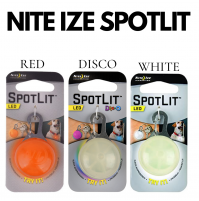 NITE IZE SPOTLITS. LED LIGHT FOR DOG COLLARS. RED, WHITE & DISCO